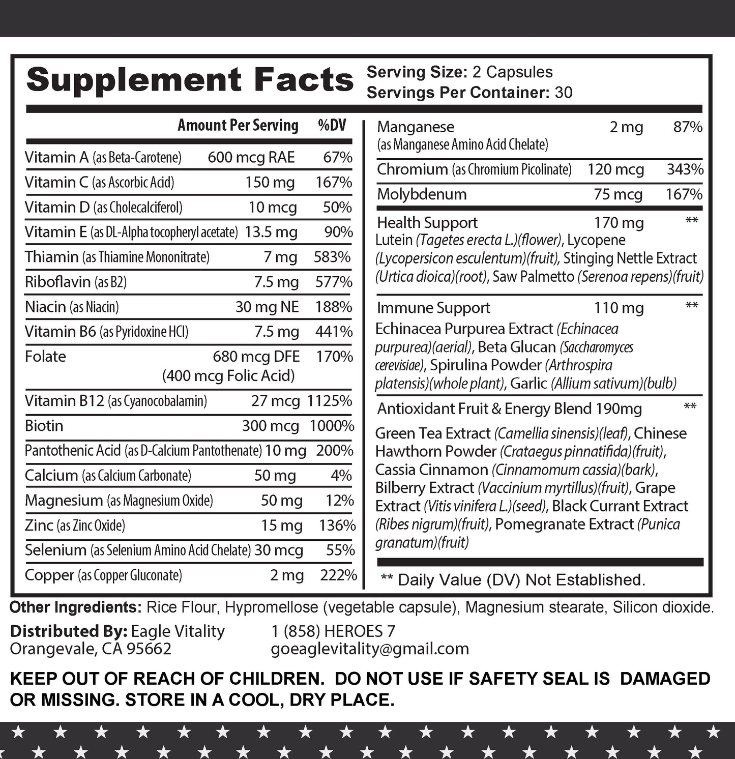 FULLY LOADED Advanced Formula Multivitamin - In Honor Of Veterans Serving Their Country Again As Thin Blue or Green Line Law Enforcement Heroes