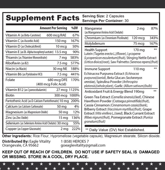 FULLY LOADED Advanced Formula Multivitamin - In Honor Of Veterans Serving Their Country Again As Thin Blue or Green Line Law Enforcement Heroes