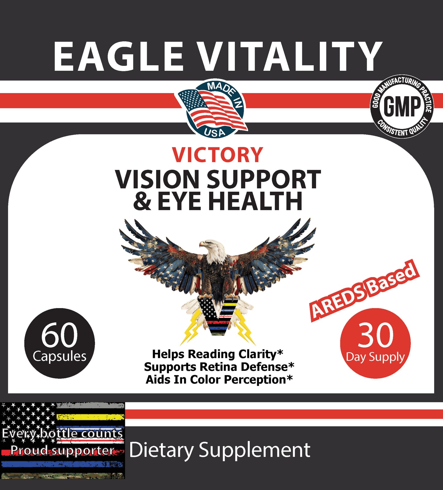 VICTORY Vision Support and Eye Health - In Honor Of Thin Red On White Line Healthcare Heroes