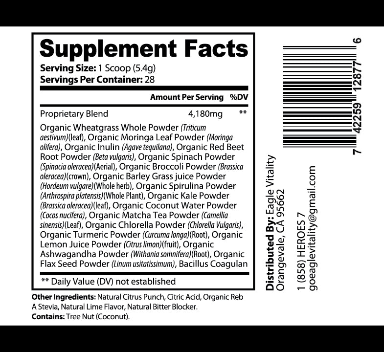 DERRING-DO Greens Powder Superfood - In Honor of Thin Green Line Military and Veteran Heroes
