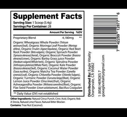 DERRING-DO Greens Powder Superfood - In Honor of Thin Green Line Military and Veteran Heroes