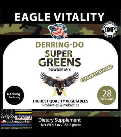 DERRING-DO Greens Powder Superfood - In Honor of Thin Green Line Military and Veteran Heroes